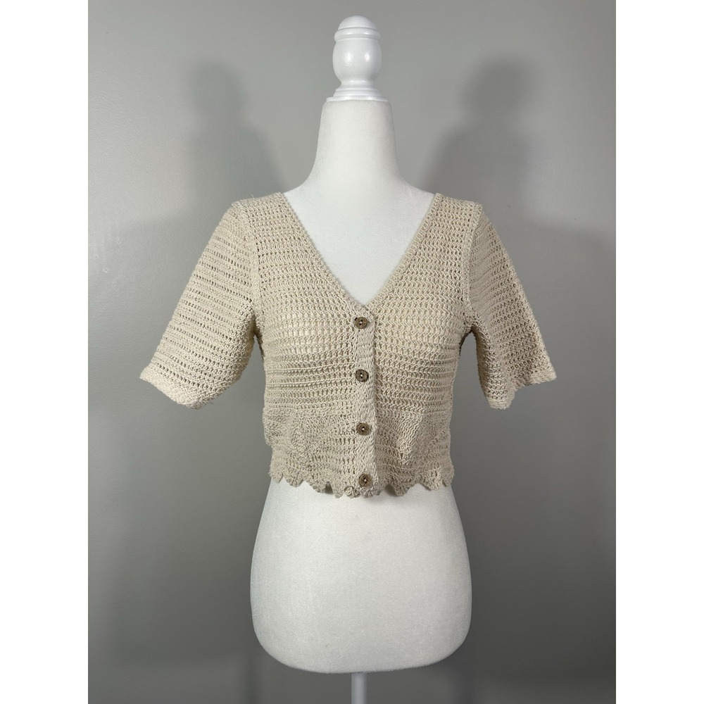 Rebellion Again Top Small‎ Beige Crochet Open Back Boho Hippie Festival Granola